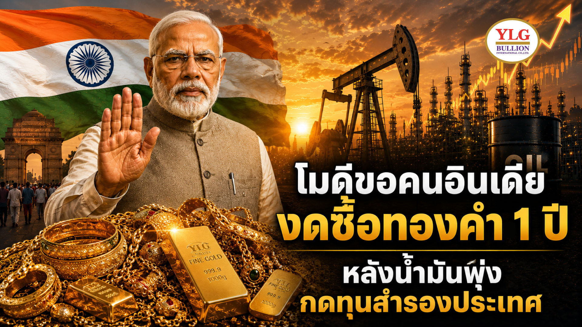 โมดีขอคนอินเดีย 'งดซื้อทองคำ 1 ปี' หลังน้ำมันพุ่งกดทุนสำรองประเทศ